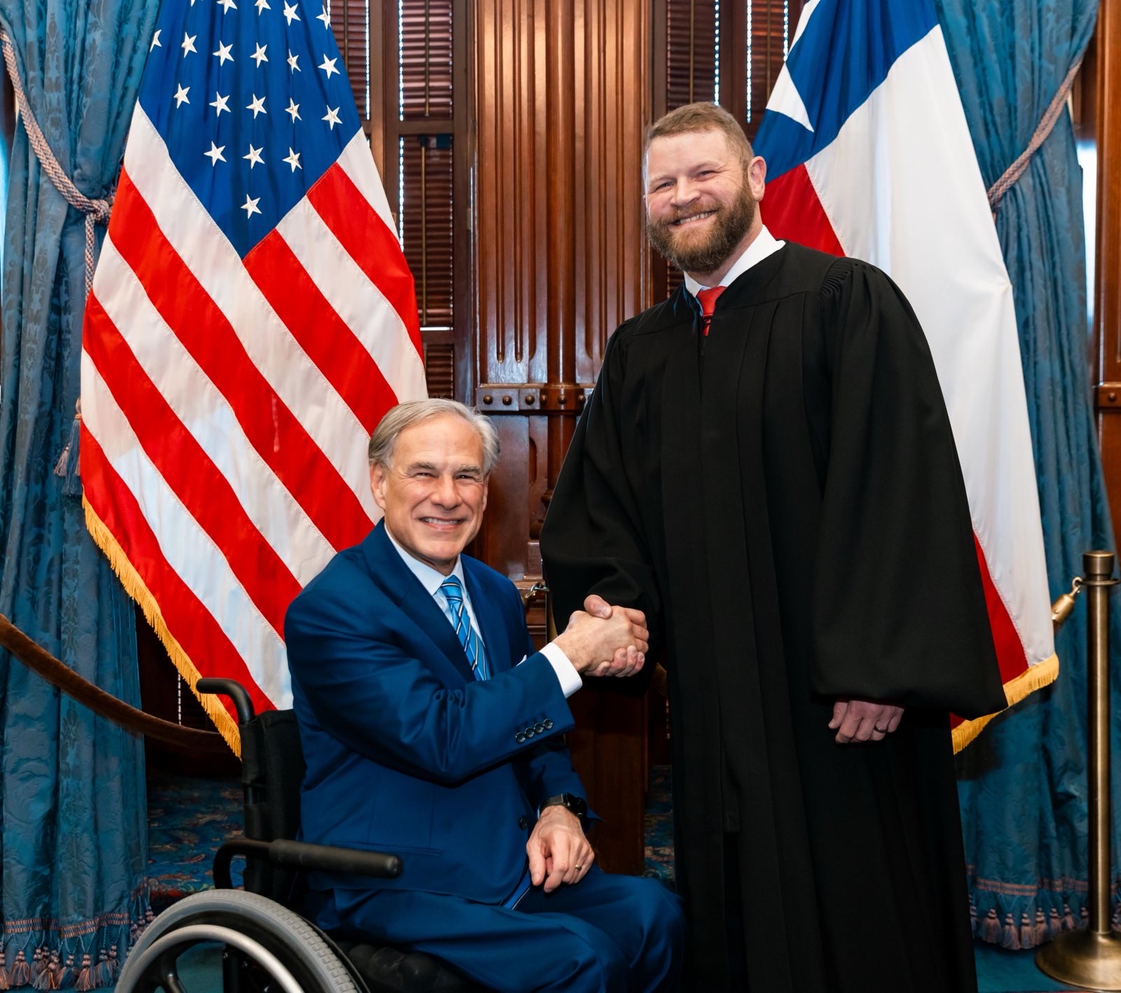 Justice Sullivan with Governor Abbott at the Texas State Capitol